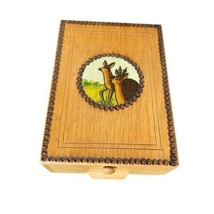Vintage Wood Designed Box with Hinged Lid-decorative pulls-Wood Burning Decor